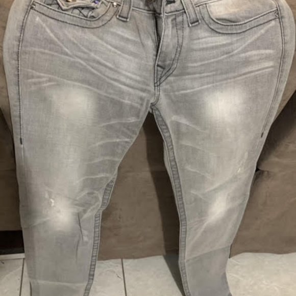 True Religion Skinny Grey Jeans, black stitch - Picture 2 of 9